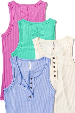 RIBBED SCOOP NECK HENRY TANK TOP
