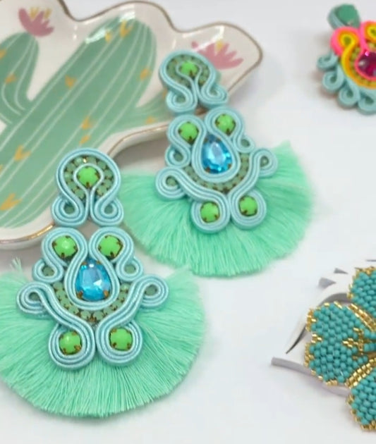 Teal blue with green earrings